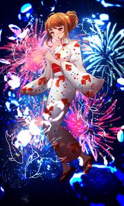 Preview wallpaper girl, kimono, fireworks, sparks, anime, art