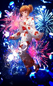 Preview wallpaper girl, kimono, fireworks, sparks, anime, art