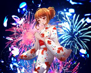 Preview wallpaper girl, kimono, fireworks, sparks, anime, art