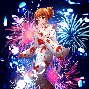 Preview wallpaper girl, kimono, fireworks, sparks, anime, art