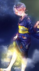 Preview wallpaper girl, kimono, fireworks, sparks, anime