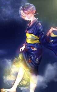 Preview wallpaper girl, kimono, fireworks, sparks, anime