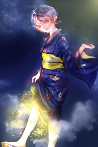 Preview wallpaper girl, kimono, fireworks, sparks, anime