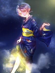 Preview wallpaper girl, kimono, fireworks, sparks, anime