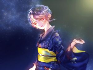 Preview wallpaper girl, kimono, fireworks, sparks, anime