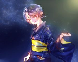 Preview wallpaper girl, kimono, fireworks, sparks, anime