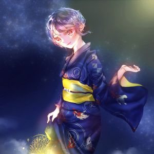 Preview wallpaper girl, kimono, fireworks, sparks, anime