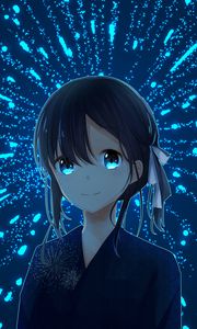 Preview wallpaper girl, kimono, fireworks, sparks, anime, art, blue