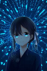 Preview wallpaper girl, kimono, fireworks, sparks, anime, art, blue