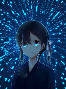 Preview wallpaper girl, kimono, fireworks, sparks, anime, art, blue