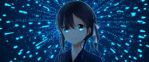 Preview wallpaper girl, kimono, fireworks, sparks, anime, art, blue