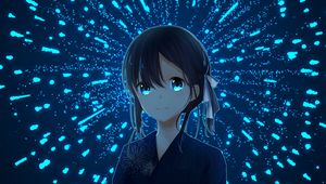 Preview wallpaper girl, kimono, fireworks, sparks, anime, art, blue