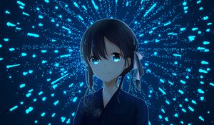 Preview wallpaper girl, kimono, fireworks, sparks, anime, art, blue