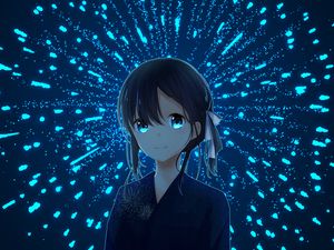 Preview wallpaper girl, kimono, fireworks, sparks, anime, art, blue