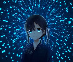 Preview wallpaper girl, kimono, fireworks, sparks, anime, art, blue