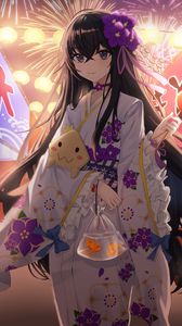 Preview wallpaper girl, kimono, fireworks, holiday, anime