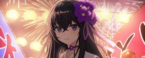 Preview wallpaper girl, kimono, fireworks, holiday, anime