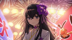 Preview wallpaper girl, kimono, fireworks, holiday, anime