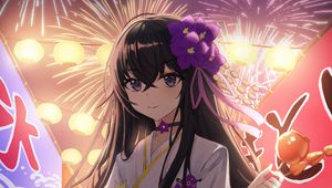 Preview wallpaper girl, kimono, fireworks, holiday, anime