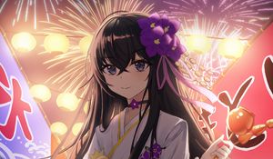 Preview wallpaper girl, kimono, fireworks, holiday, anime