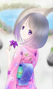 Preview wallpaper girl, kimono, flower, anime, art