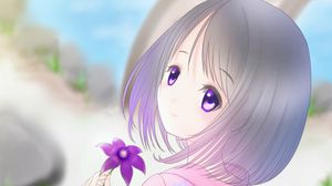 Preview wallpaper girl, kimono, flower, anime, art