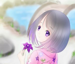 Preview wallpaper girl, kimono, flower, anime, art