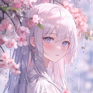 Preview wallpaper girl, kimono, flowers, sakura, rain, anime