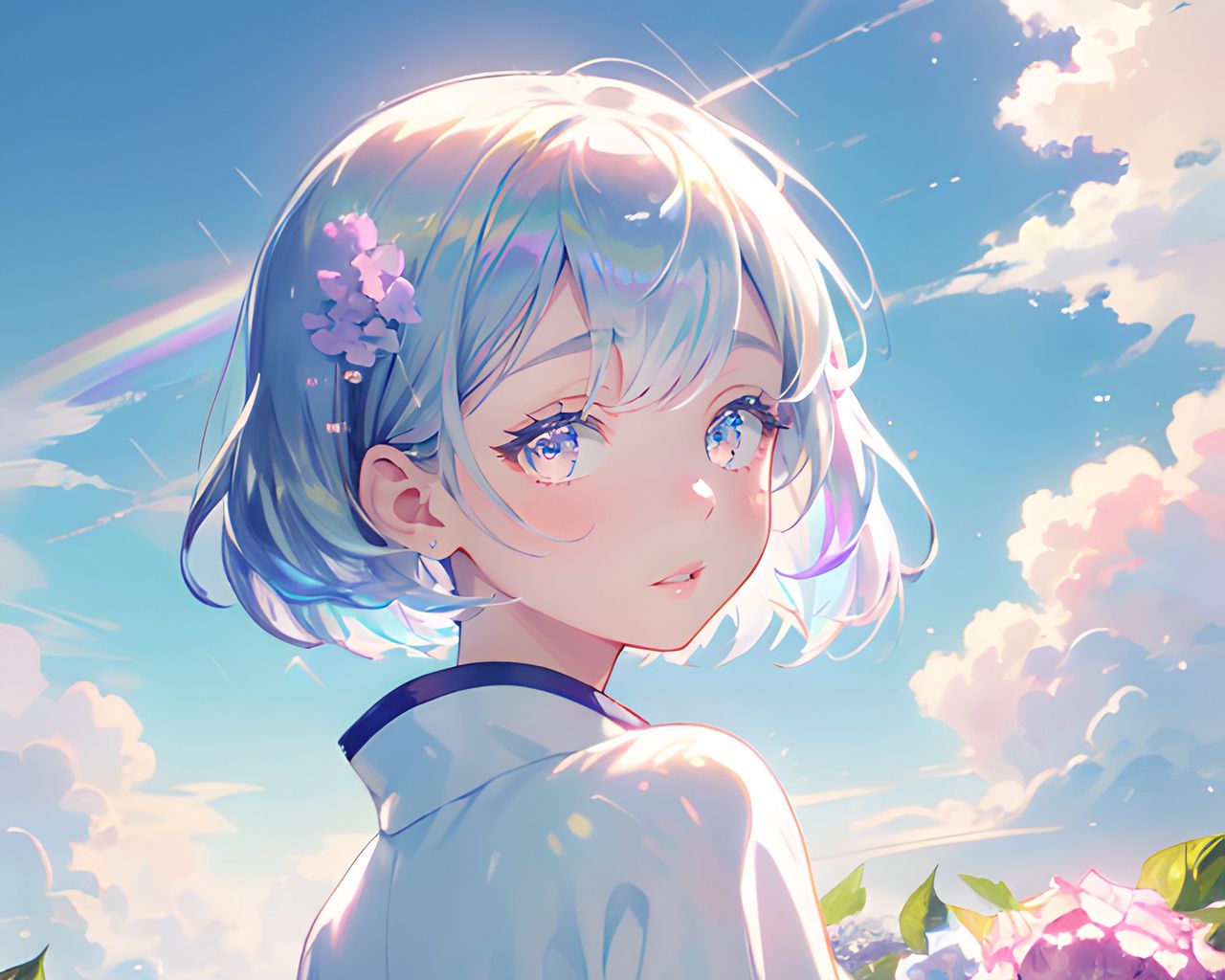 1280x1024 Wallpaper girl, kimono, flowers, purple, art, anime