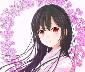 Preview wallpaper girl, kimono, flowers, anime