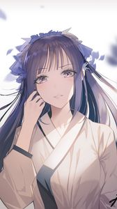 Preview wallpaper girl, kimono, flowers, wreath, anime