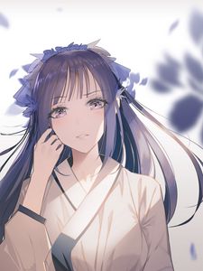 Preview wallpaper girl, kimono, flowers, wreath, anime