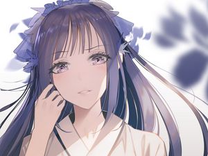 Preview wallpaper girl, kimono, flowers, wreath, anime