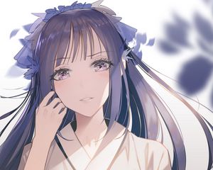 Preview wallpaper girl, kimono, flowers, wreath, anime