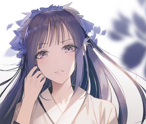 Preview wallpaper girl, kimono, flowers, wreath, anime