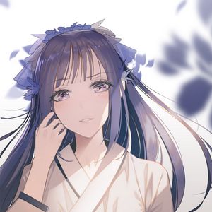 Preview wallpaper girl, kimono, flowers, wreath, anime