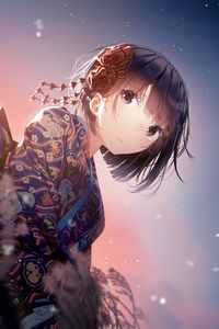 Preview wallpaper girl, kimono, flowers, glance, anime