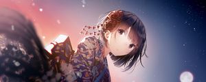Preview wallpaper girl, kimono, flowers, glance, anime