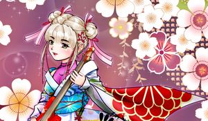 Preview wallpaper girl, kimono, flowers, guitar, anime