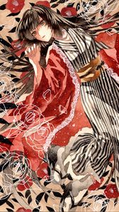 Preview wallpaper girl, kimono, flowers, snow, watercolor, anime