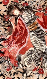 Preview wallpaper girl, kimono, flowers, snow, watercolor, anime