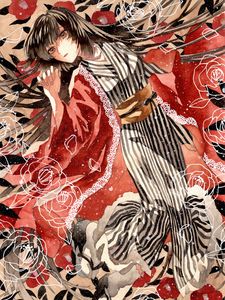 Preview wallpaper girl, kimono, flowers, snow, watercolor, anime