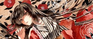 Preview wallpaper girl, kimono, flowers, snow, watercolor, anime