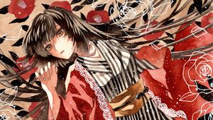 Preview wallpaper girl, kimono, flowers, snow, watercolor, anime