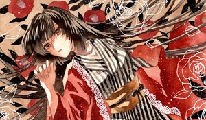 Preview wallpaper girl, kimono, flowers, snow, watercolor, anime