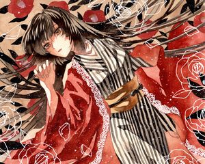 Preview wallpaper girl, kimono, flowers, snow, watercolor, anime