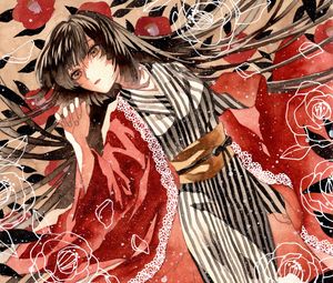 Preview wallpaper girl, kimono, flowers, snow, watercolor, anime