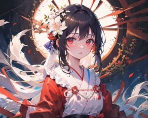 Preview wallpaper girl, kimono, flowers, window, anime