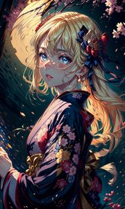 Preview wallpaper girl, kimono, flowers, hairpin, anime