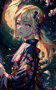 Preview wallpaper girl, kimono, flowers, hairpin, anime